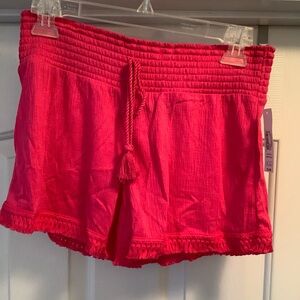 No Boundaries Juniors' Fuchsia Hot Pink Fringed Bottom Knit Shorts S (3-5)